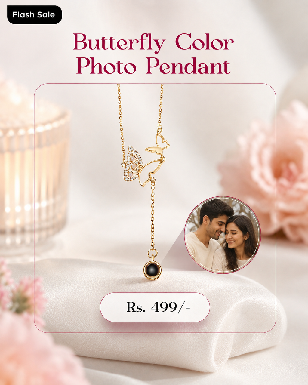 🦋 Butterfly Color Photo Pendant – A Memory That Flutters With Love 🦋