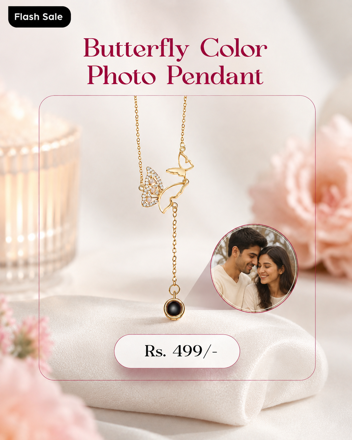 🦋 Butterfly Color Photo Pendant – A Memory That Flutters With Love 🦋
